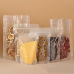 Matt surface transparent stand up food packaging pouch