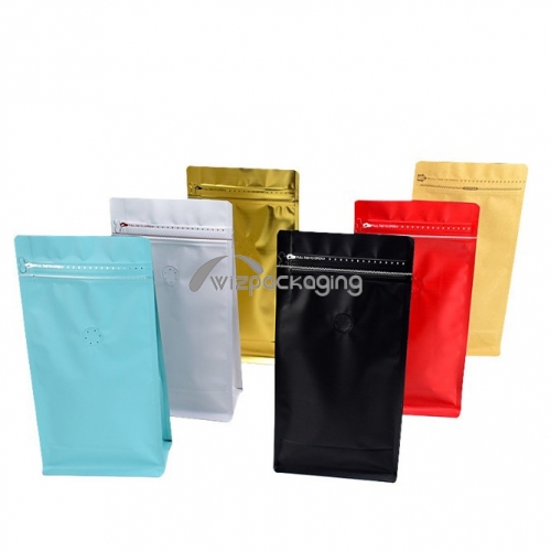 Food grade resealable zipper flat bottom coffee packaging bags with degassing valve