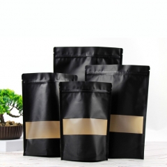 Stock stand up black kraft paper food packaging pouch