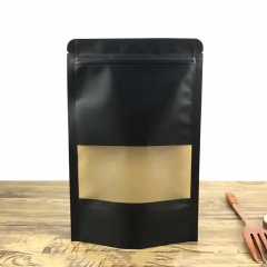 Stock stand up black kraft paper food packaging pouch