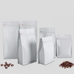 Sacs d'emballage de café à fond plat à fermeture éclair refermable de qualité alimentaire avec valve de dégazage