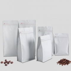 Bolsas de embalaje de café de fondo plano con cremallera resellable de grado alimenticio con válvula de desgasificaciónBolsas de embalaje de café de fondo plano con cremallera resellable de grado alimenticio con válvula de desgasificación