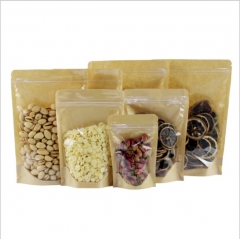 One side clear stand up kraft paper pouch with zipper