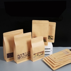 Flat bottom kraft paper food packaging pouch with zipper