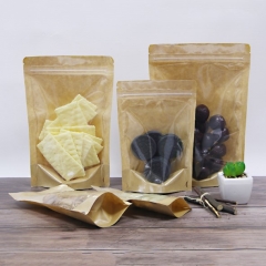 One side clear stand up kraft paper pouch with zipper