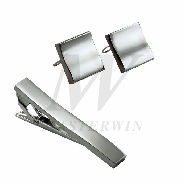 Metal Tie Clip and Cufflinks Set_B92738