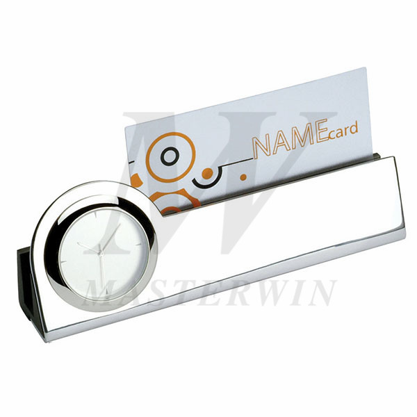 Metal Desk Quartz Clock with Name Card Holder_B86256