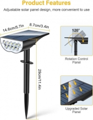 EU USA Patent Design 9 LED 9 Modes Outdoor Solar Landscape SpotLights, big solar panel with 120 degree adjustment