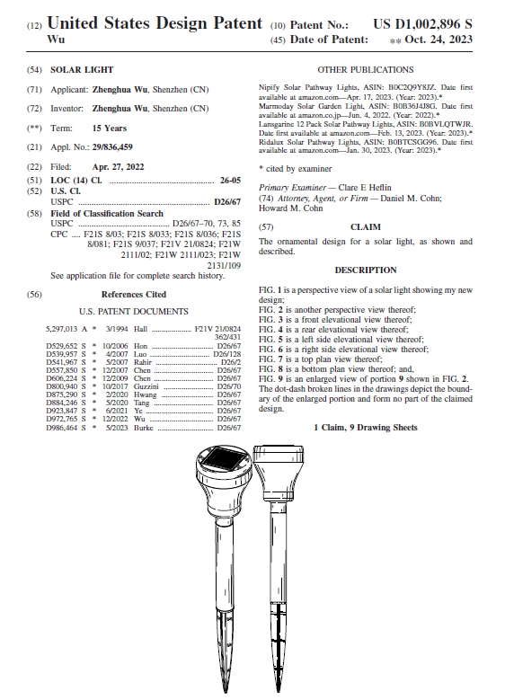 2023 USA Patent Design Approved for Hooree Solar Lights