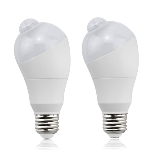 Aluxcia E26/E27 Motion Sensor LED Light Bulb 5W E26 PIR Motion Activated Lamp Adjustable Sensing Angle LED Night Light , 2-Pack