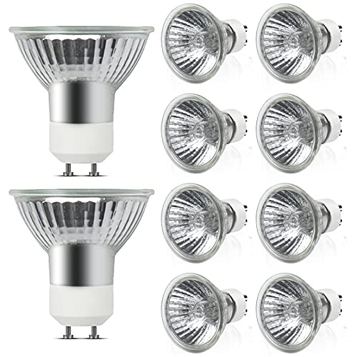 35W Dimmable GU10 Halogen Spotlight Bulbs,  Warm White 2700K, 120°Beam Angle, Recessed Bulbs, s for Bathroom Lights Ceiling Lights（10-pack)