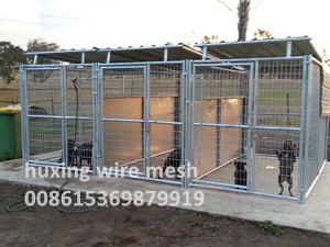 Hot Dipped Galvanized Welded Wire Dog Kennel 3 Runs with Steel Roof & Fight Guard Divider