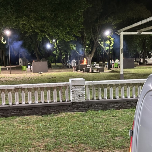 PENEL Street lights are illuminating a park beside the La milita lake in Buenos Aires province in 2024 in Argentina.