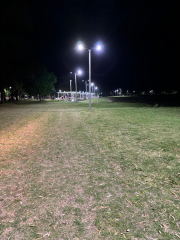 PENEL Street lights are illuminating a park beside the La milita lake in Buenos Aires province in 2024 in Argentina.
