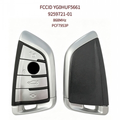 AK006104 Smart remote key for BMW F-chassis CAS4: 4-button, 868MHz, PCF7953P chip, FCC ID: YG0HUF5661, replacement part number 9259721-01