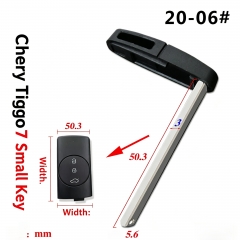 AS039010 Uncut emergency mechanical key blade for Chery Tiggo smart key (Profile 20-06#); dimensions: 50.3 × 5.6 × 3 mm