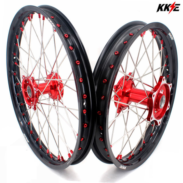KKE 21/19 Mx Casting Wheels Rims Fit HONDA CRF250R 2004 CRF450R 2012 Red Nipple 