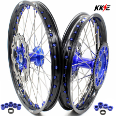 KKE 21/19 Casting MX Wheels Rims Set Fit YAMAHA YZ125 YZ250 99-16 YZ450F 03-15 Blue Nipple Front 250MM Disc