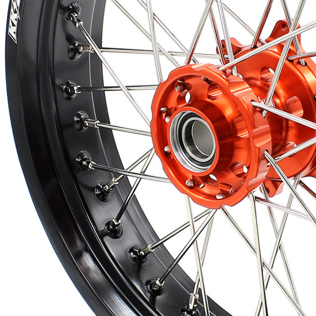 KKE 3.5/4.25 Motorcycle Supermoto Wheel Set Compatible with KTM SX-F EXC-R 250 500 530 Orange Hub