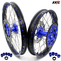 KKE 21/18 Enduro Dirt Bike Wheels Set Blue Nipple Disc Fit YAMAHA YZ125 YZ250 1999-2016 YZ450F 2003-2015