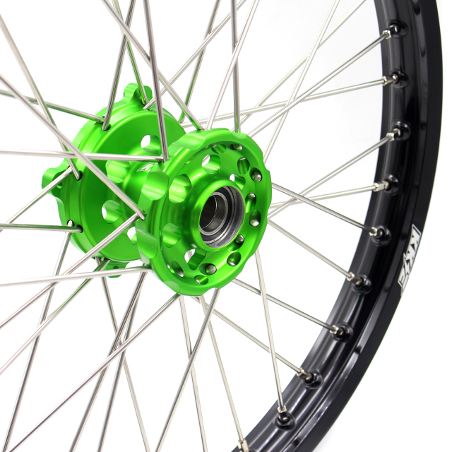 KKE 1.6*21/2.15*19 MX Wheels Rims Set Fit KAWASAKI KX250F KX450F 2006-2021 Green Hub