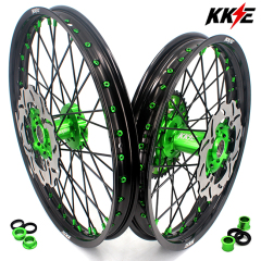 KKE 21/19 Inch MX Wheels Rims Set fit Kawasaki KX250F KX450F 2006-2014 Green hub/nipple With 250MM Disc