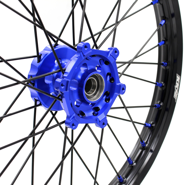 KKE 21/19 Dirt Bike MX Wheels Rims Set in Blue Hub/Black Spoke Fit YAMAHA YZ125 YZ250 1999-2022 YZ250F YZ450F