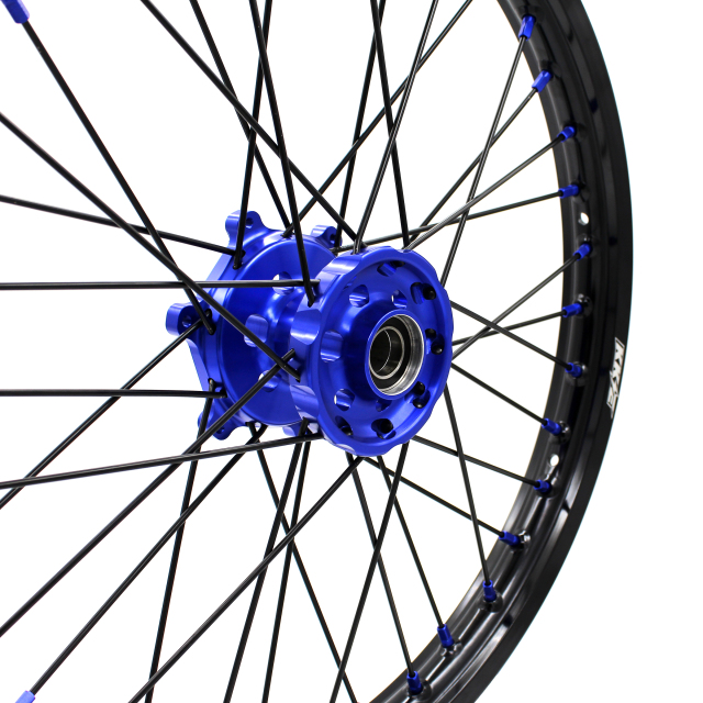 KKE 21/19 Dirt Bike MX Wheels Rims Set in Blue Hub/Black Spoke Fit YAMAHA YZ125 YZ250 1999-2022 YZ250F YZ450F