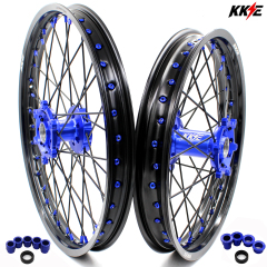 KKE 21/19 Dirt Bike MX Wheels Rims Set in Blue Hub/Black Spoke Fit YAMAHA YZ125 YZ250 1999-2024 YZ250F YZ450F