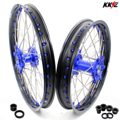 KKE 21/18 Dirtbike Enduro Wheels Rims Set Fit YAMAHA WR250F 01-18 WR450F 03-18 Blue Nipple