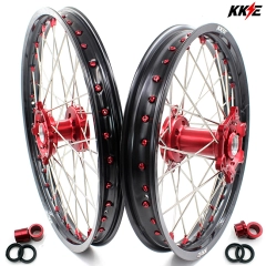KKE 1.6*21/2.15*19 Dirtbike Motorcycle Wheels Rims Set Fit SUZUKI RMZ250 2007-2022 RMZ450 2005-2022 Red Nipple