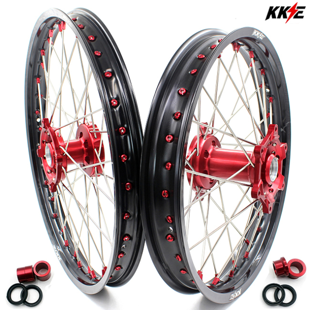 KKE 1.6*21/2.15*19 Dirtbike MX Wheels Set Fit SUZUKI RMZ250 2007-2022 RMZ450 2005-2022 Red Nipple