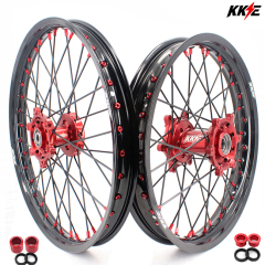 KKE 21/19 Dirt Bike Motorcycle Wheels Rims Set Fit SUZUKI RMZ250 RMZ450 Red Hub/Nipple Black Rim/Spoke