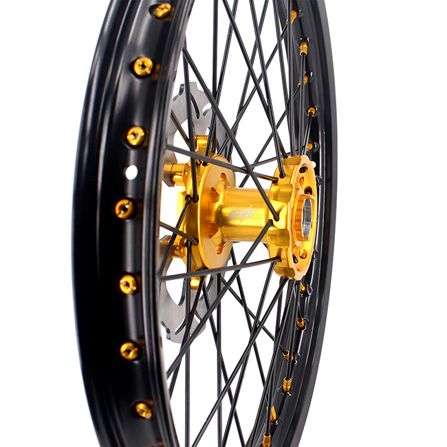 KKE 21/19 MX Motorcycle Wheels Rims Set Fit Suzuki RM125, RM250 2001-2008 Gold Nipple Black Spoke Disc