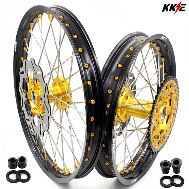 KKE 21/18 Fit SUZUKI DRZ400 00-04 DRZ400E 00-07 DRZ400S 00-21 Dirtbike Enduro Wheels Set Gold Nipple