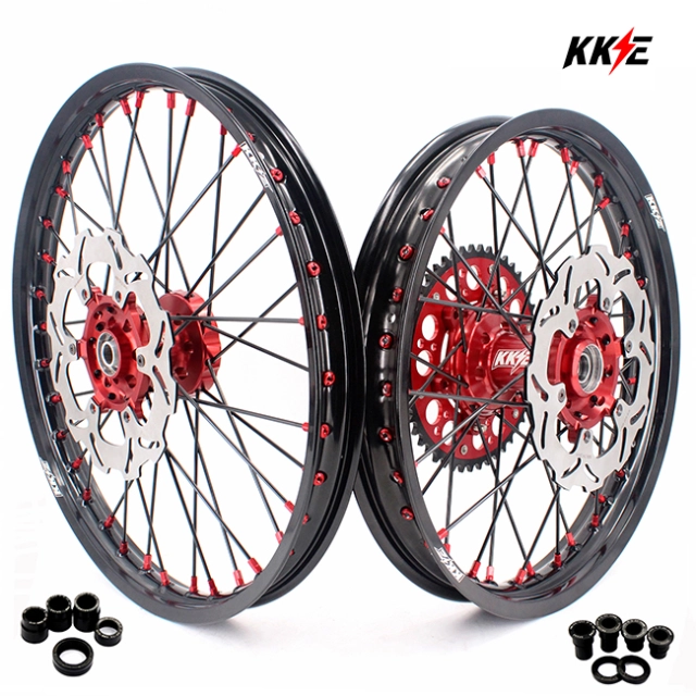 KKE 21/19 Fit SUZUKI RM125 RM250 2001-2008 Dirtbike MX Wheels Rims Set Red/Black