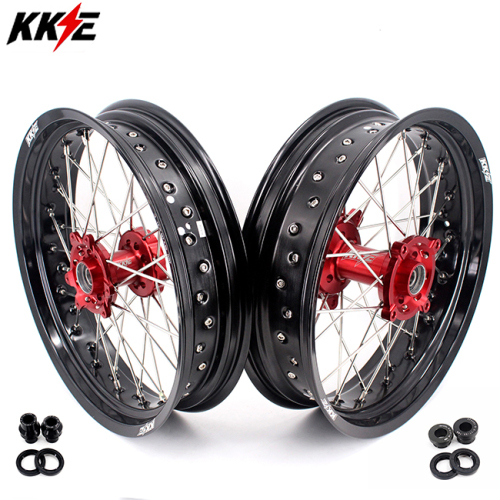 Fit HONDA CRF250L 2013-2020 --KKE 3.5*17/4.25*17 Supermoto Wheels Rims Set Red Hub