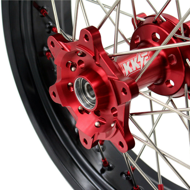 KKE 3.5/4.25*17 Supermoto Wheels Rim Set Fit HONDA XR650L 1993-2021 Red Hub/Nipple