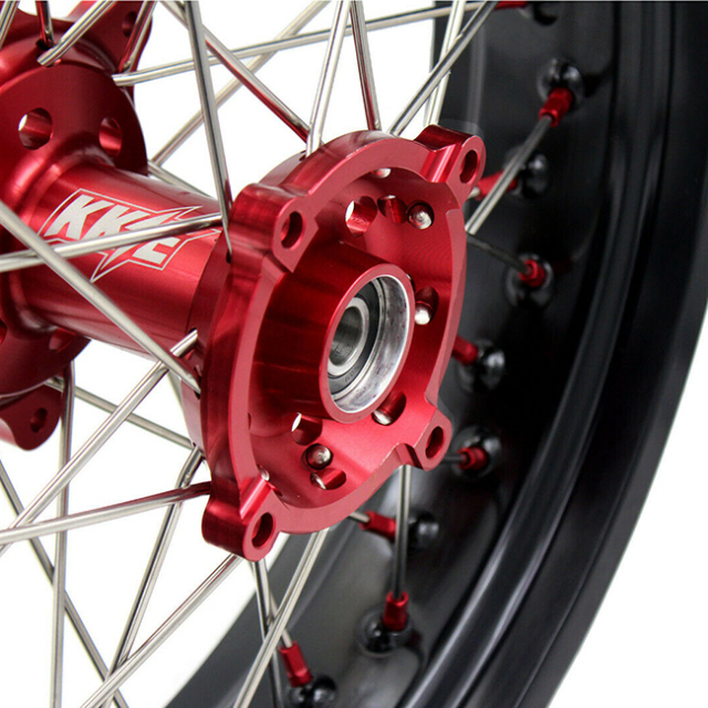 KKE 3.5/4.25*17 Supermoto Wheels Rim Set Fit HONDA XR650L 1993-2021 Red Hub/Nipple