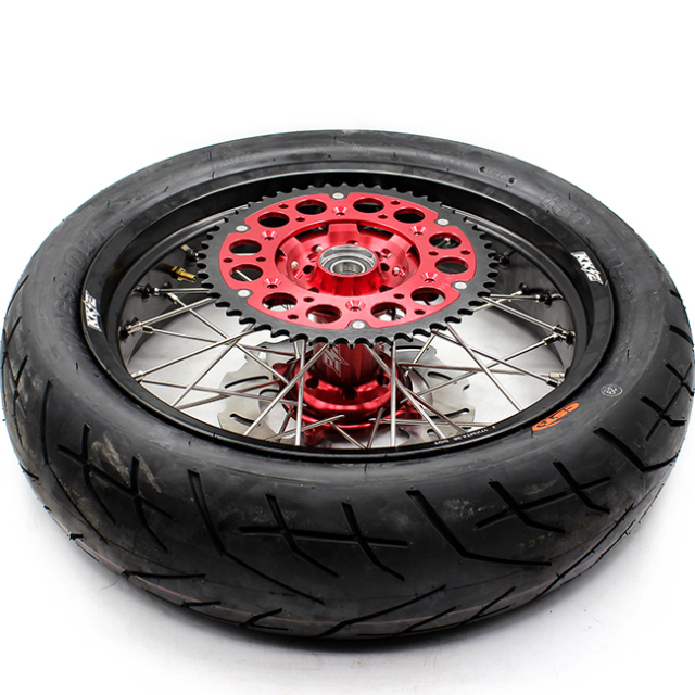 KKE 3.5/4.25*17 Supermoto Wheels Rim Set With CST Tire Fit HONDA XR650L 1993-2021 Red Hub