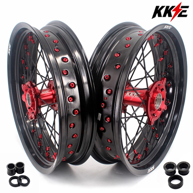 KKE 3.5/4.25 Supermoto Wheels Set Fit HONDA CRF250R 2004-2013 CRF450R 2002-2012 Red/Black