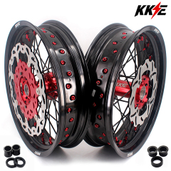 KKE 3.5/4.25*17 Supermoto Wheels Rims Set Fit HONDA CRF250R 2004-2013 CRF450R Black Spoke With Disc