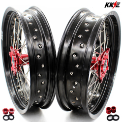 KKE 3.5/4.25*17 Supermoto Wheels Rims Set Fit HONDA CRF250R CRF450R 2002-2012 Red Hub