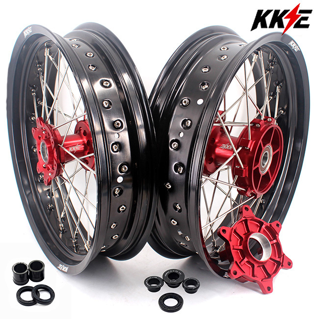 KKE 3.5*17/4.5*17 Supermoto Cush Drive Wheels Set Fit HONDA CRF250R 2004-2013 CRF450R Red
