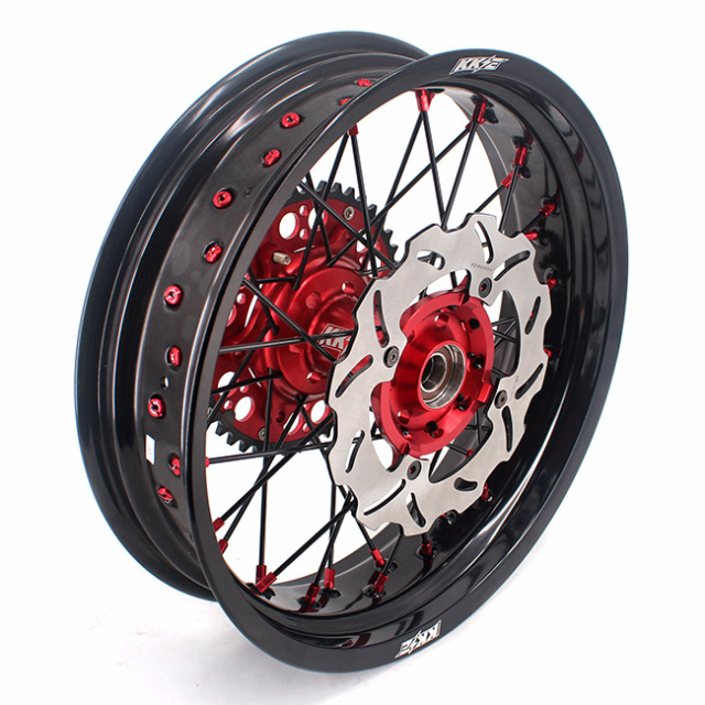 KKE 3.5/4.25*17 Supermoto Wheels Set Fit HONDA CRF250R 2004-2013 CRF450R Black Spoke With Disc