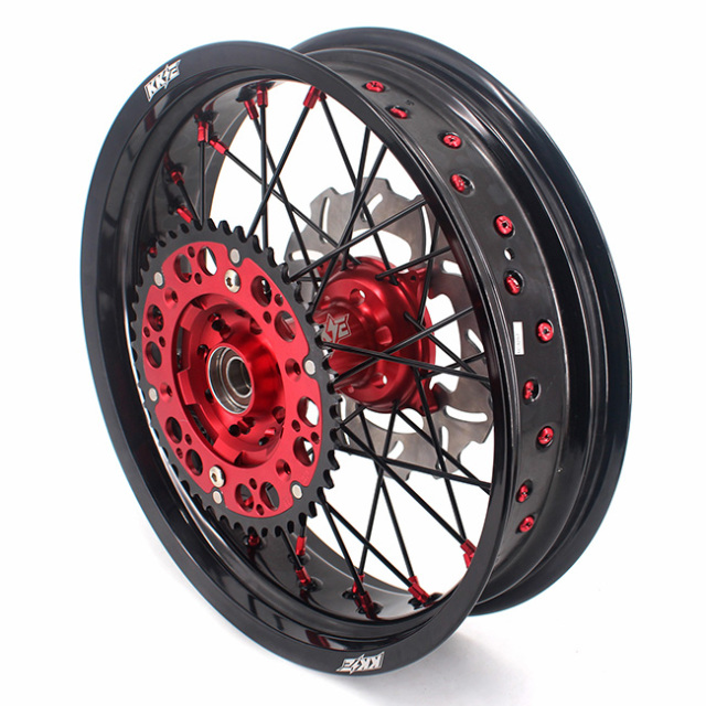 KKE 3.5/4.25*17 Supermoto Wheels Set Fit HONDA CRF250R 2004-2013 CRF450R Black Spoke With Disc