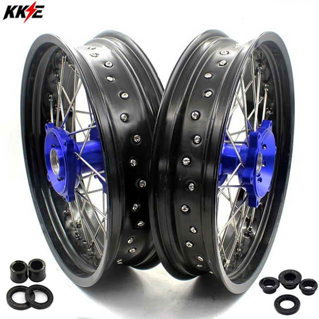 KKE 3.5/4.25*17  Supermoto Wheels Rim Set Fit SUZUKI DR650SE 1996-2021 Blue Hub With Cush Drive