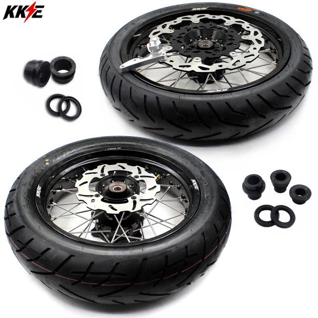 KKE 3.5*17/4.25*17 Supermoto Wheels Set With CST tire Fit SUZUKI DR650SE 1996-2021 Black Cush Hub