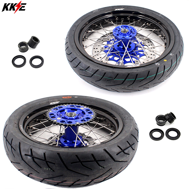 KKE 3.5/4.25*17 Supermoto Wheels Set CST Tire Fit SUZUKI DRZ400 DRZ400S DRZ400E Blue Hub