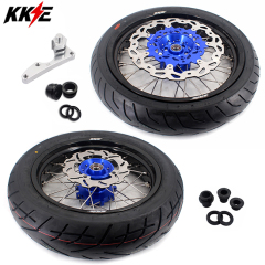 KKE 3.5/4.25*17 Supermoto Motorcycle Wheels Rims Set With CST Tire Fit SUZUKI DR650SE 1996-2022 With Blue Cush Hub